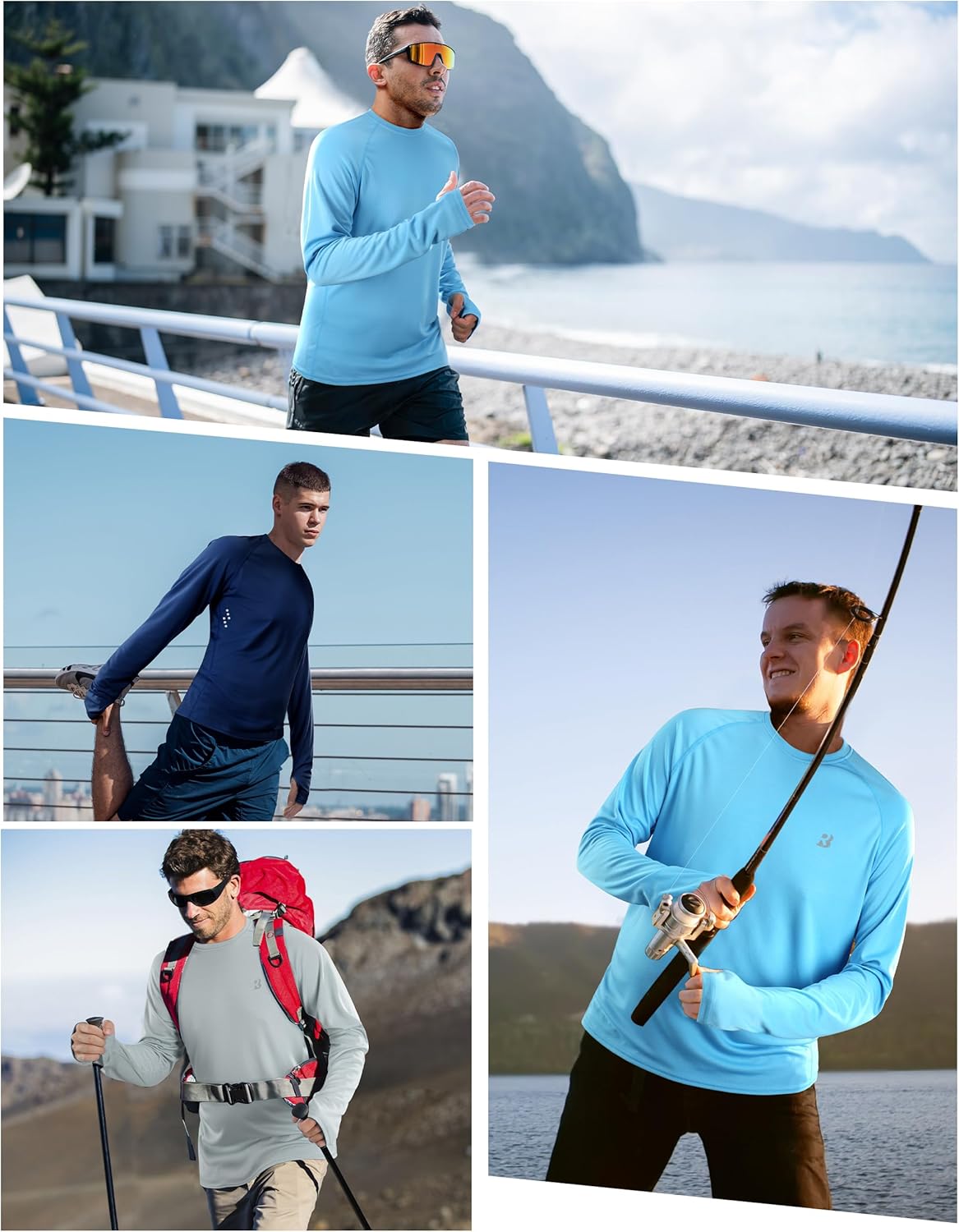 Roadbox Men's Long Sleeve Swim Rash Guard - UPF 50+ UV Sun Protection Shirt | Silver Gray