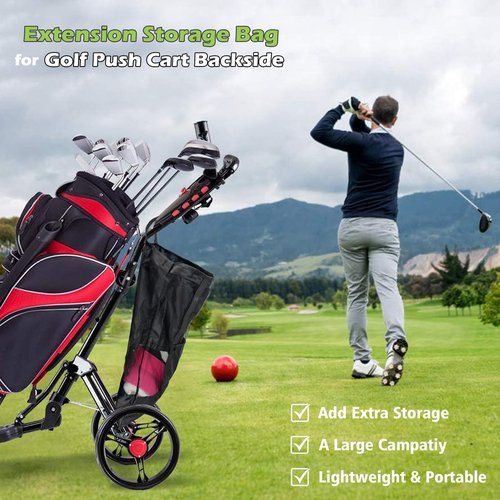 Pikpops Golf Push Cart Accessories - Backside Extension Storage Bag, Push Cart Organizer Golf Accessory Bag (Black, Large)