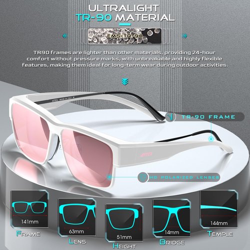 ATTCL Polarized Fit Over Sunglasses for Men Women, Oversized Square UV400 Sun Glasses for Driving, Fishing T991 White-Pink