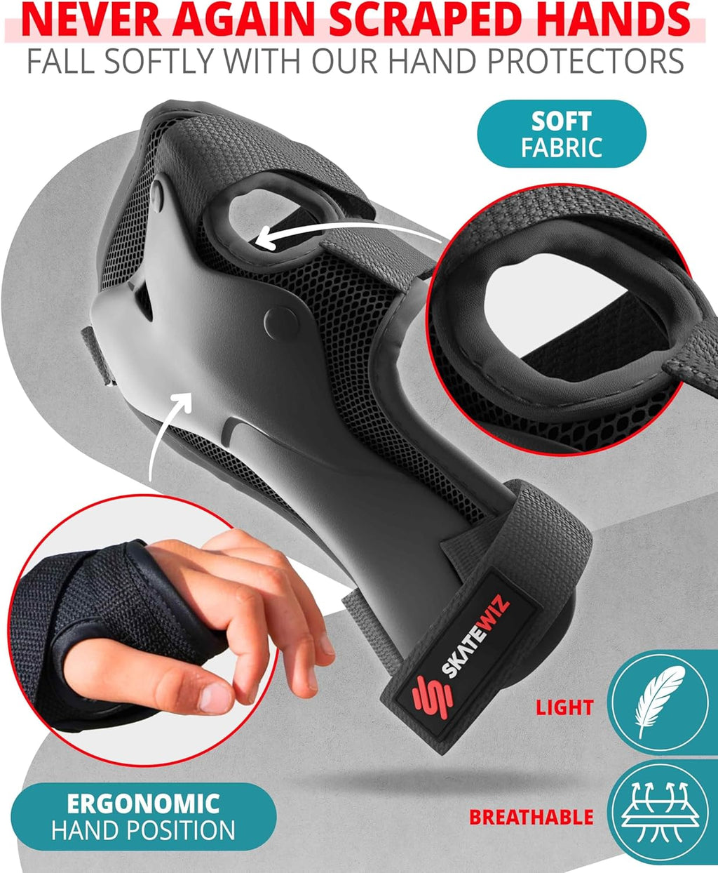 SKATEWIZ Skateboard Protective Gear Set - 6-Piece Smash Pads with Wrist Guards for Kids & Adults