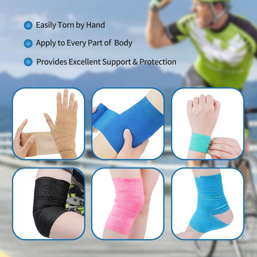 PHYTOS 12 Rolls Self-Adhesive Bandage Wrap - 4 Inch x 5 Yards Cohesive Sports Tape | Breathable Vet Wrap for Horses & Dogs (Black)