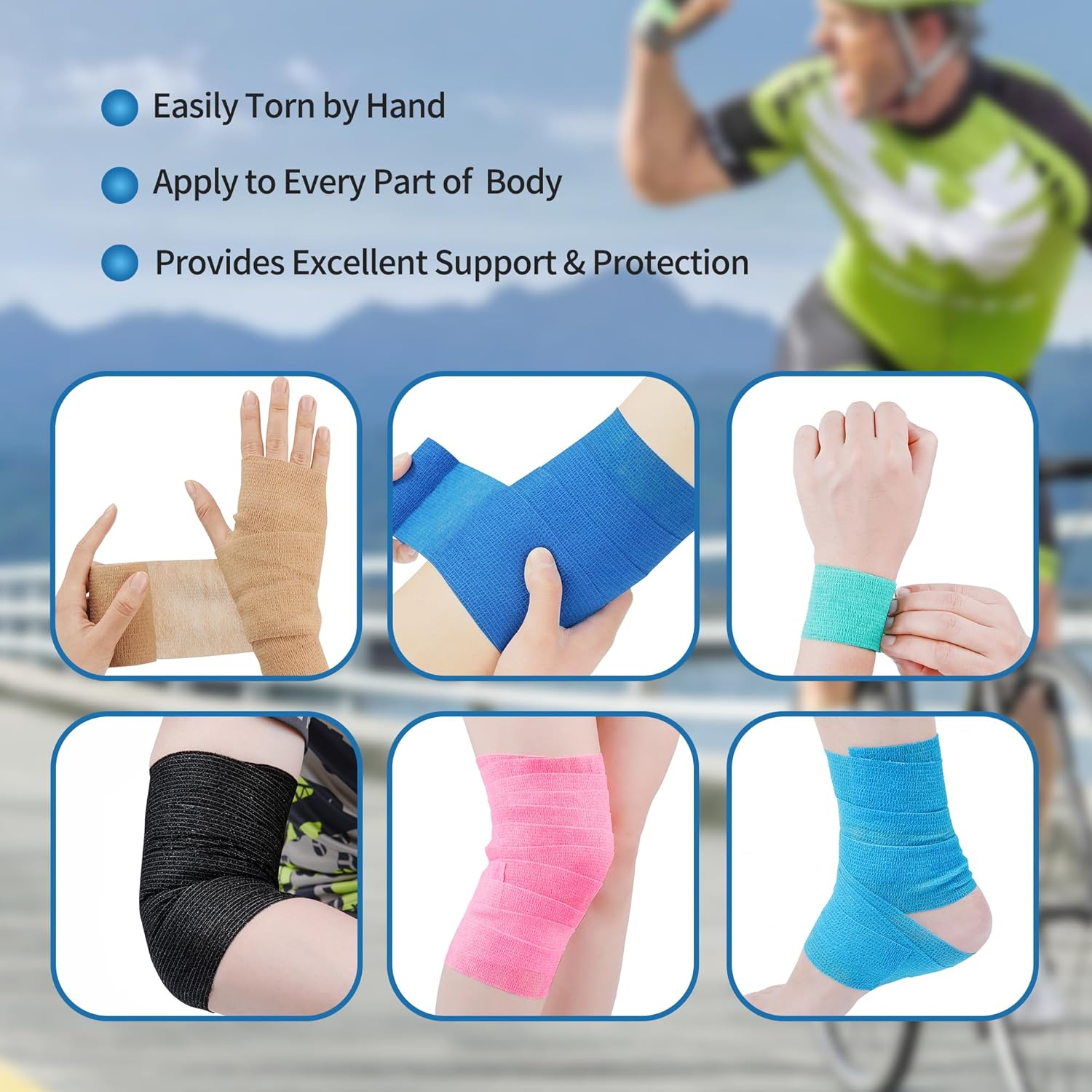 PHYTOS 12 Rolls Self-Adhesive Bandage Wrap - 4 Inch x 5 Yards Cohesive Sports Tape | Breathable Vet Wrap for Horses & Dogs (Black)