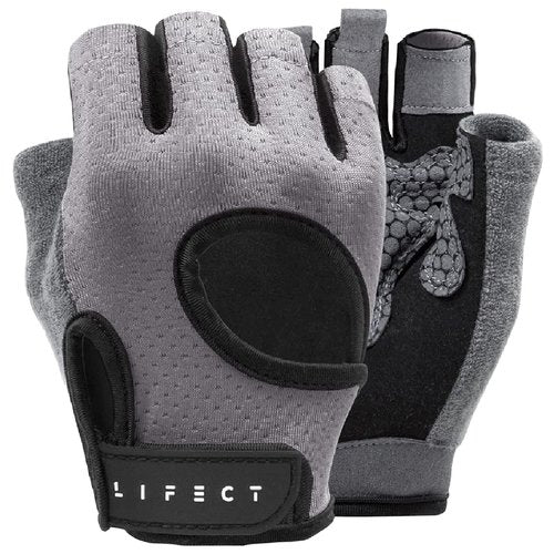 LIFECT Breathable Workout Gloves, Knuckle Weight Lifting Fingerless Gym Exercise Gloves with Curved Open Back, for Powerlifting, Crossfit, Women and Men (Grey, Medium)