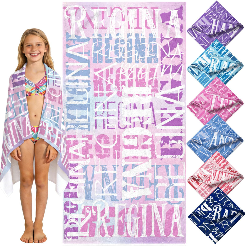 Yoke Style Personalized Beach Towels for Kids, Custom Sand Free Microfiber Beach Towel with Your Name, Customized Quick Dry Pool Towels Easter Gifts for Girls Boys Toddler