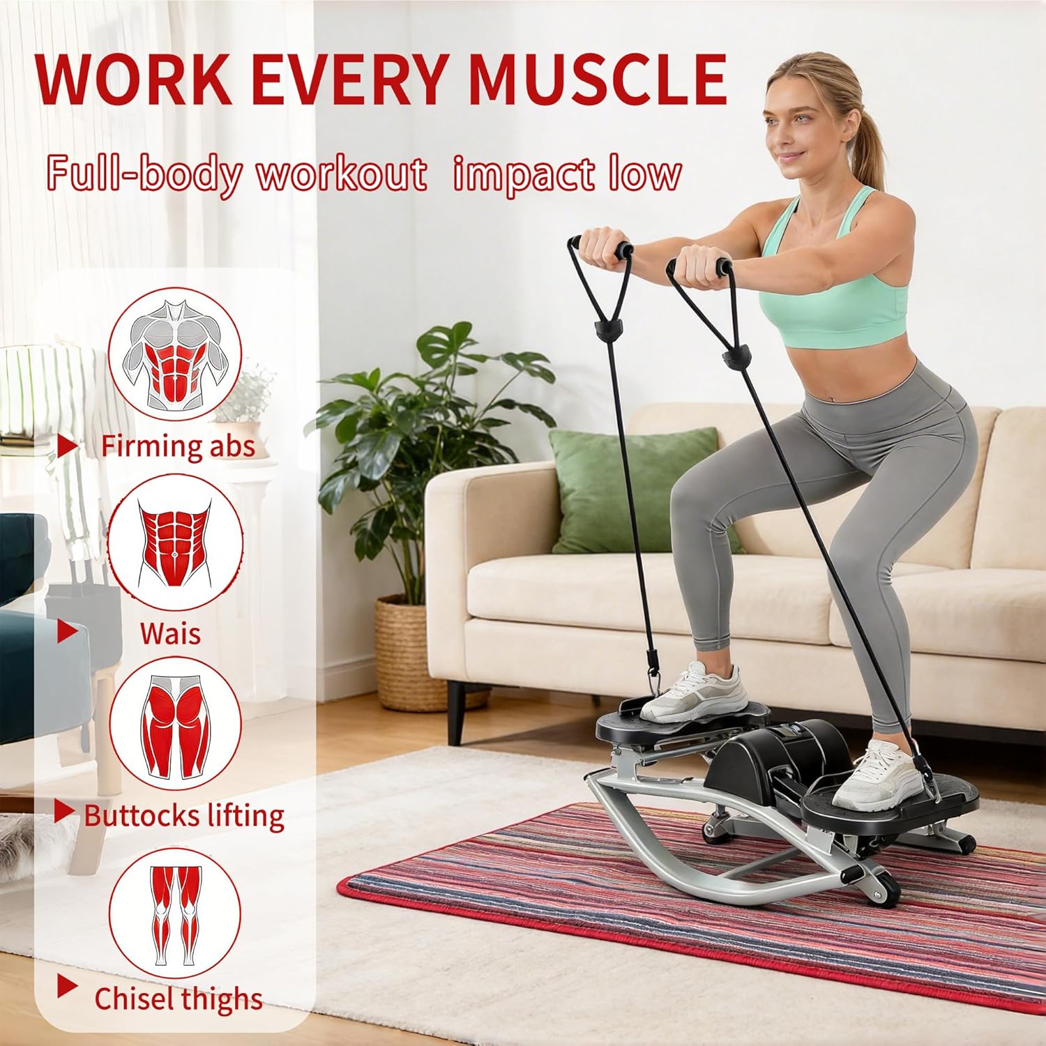 Rock Stepper | Low Impact Side-to-Side Workout Machine - 330LBS Capacity with Resistance Bands & Non-Slip Mat
