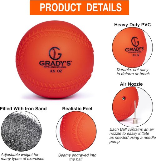 Grady's Pitching School Weighted Velocity Training Ball Set - Enhance Pitching & Arm Strength | 6 Balls & Carrying Case