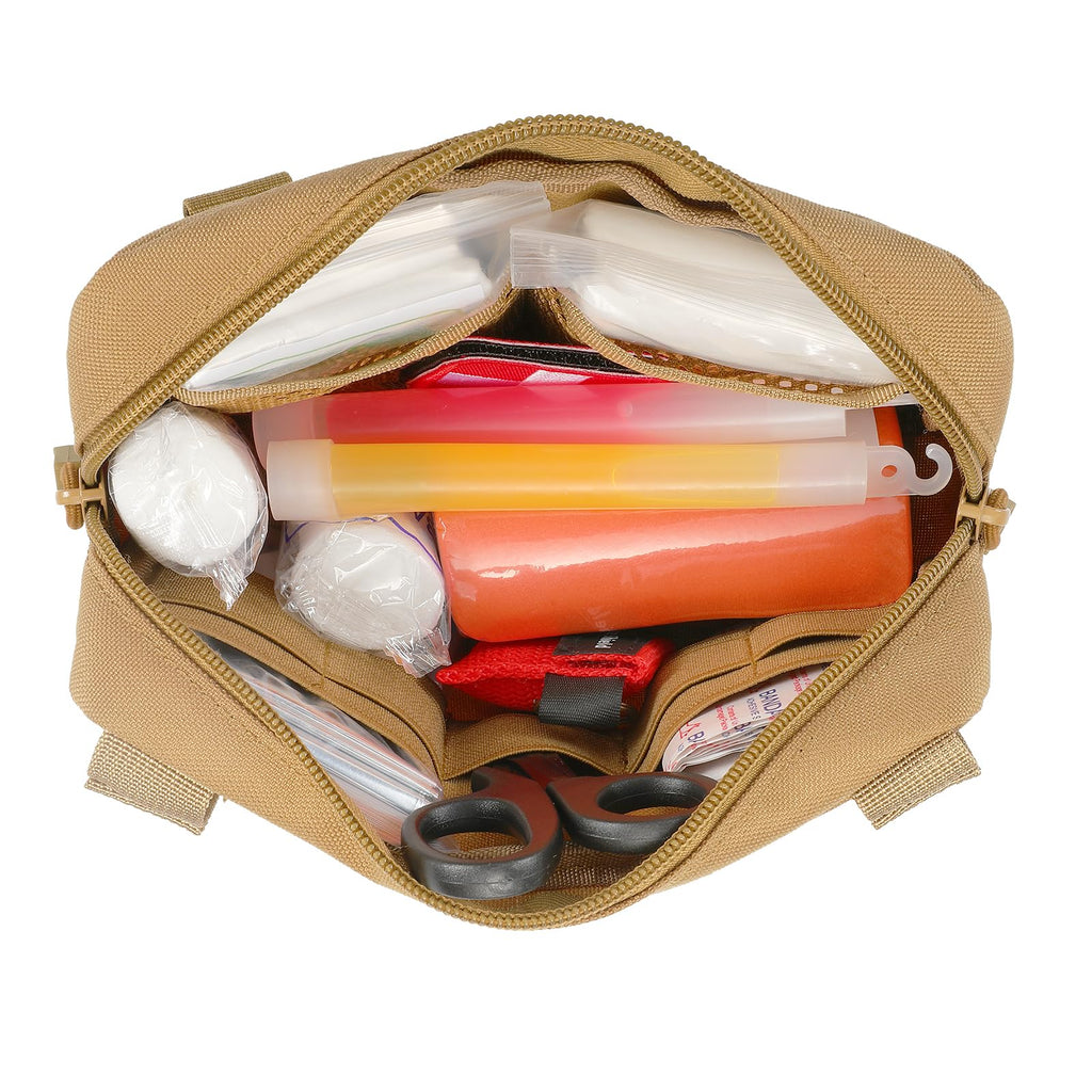 FRTKK Tactical Molle Admin Pouch Utility Laser Cut EDC Tool Pouch Bag Horizontal Modular Pouches Include US Flag Patch and Keychain (Tan)