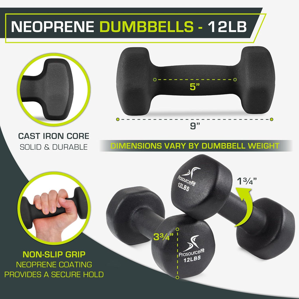 ProsourceFit Neoprene Dumbbells - Non-Slip Grip for Enhanced Comfort | Various Weights Available