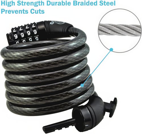 Lumintrail Bike and Scooter Lock Cable - 6ft Heavy Duty Anti-Theft Combination Lock | Black