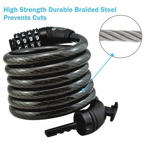 Lumintrail Combination Bike and Scooter Lock Cable - 6ft Bike Locks Heavy Duty Anti Theft with Combinations - Bike Cable Lock Combination with Lock Holder (1 Pack, Black)