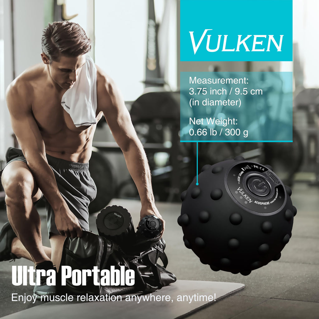 Vulken 4 Speed High Intensity Vibrating Massage Ball with USB Charging for Muscle and Deep Tissue, Plantar Fasciitis Pain Relief, Myofascial Release and Trigger Point Treatment for Back