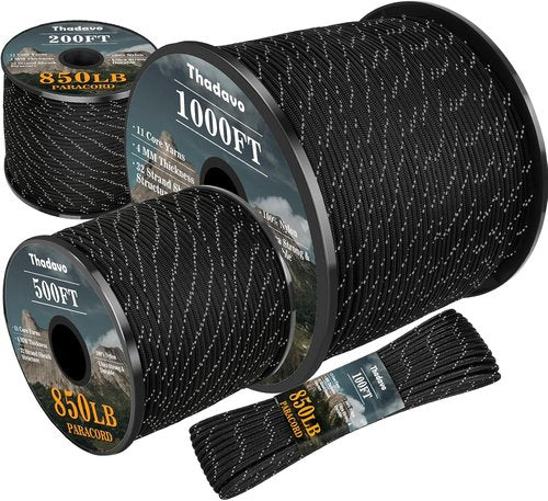 **Skiennix Reflective Paracord Rope - 850lb Strength, 4mm, 200ft Length for Camping & DIY Projects**