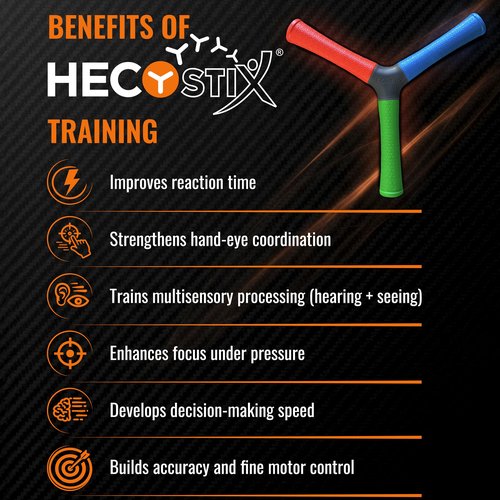 HECOstix Hand-Eye Coordination Trainer (Red/Green/Blue) – Reaction Time & Reflex Tool with Removable Legs | Improves Agility, Focus, & Multisensory Skills | Sports, Fitness, & Fun | All Ages