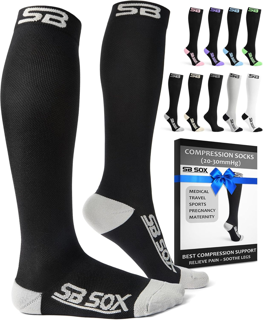 SB SOX Compression Socks - 20-30mmHg Support for Men & Women | Ideal for Travel, Sports, and Daily Use