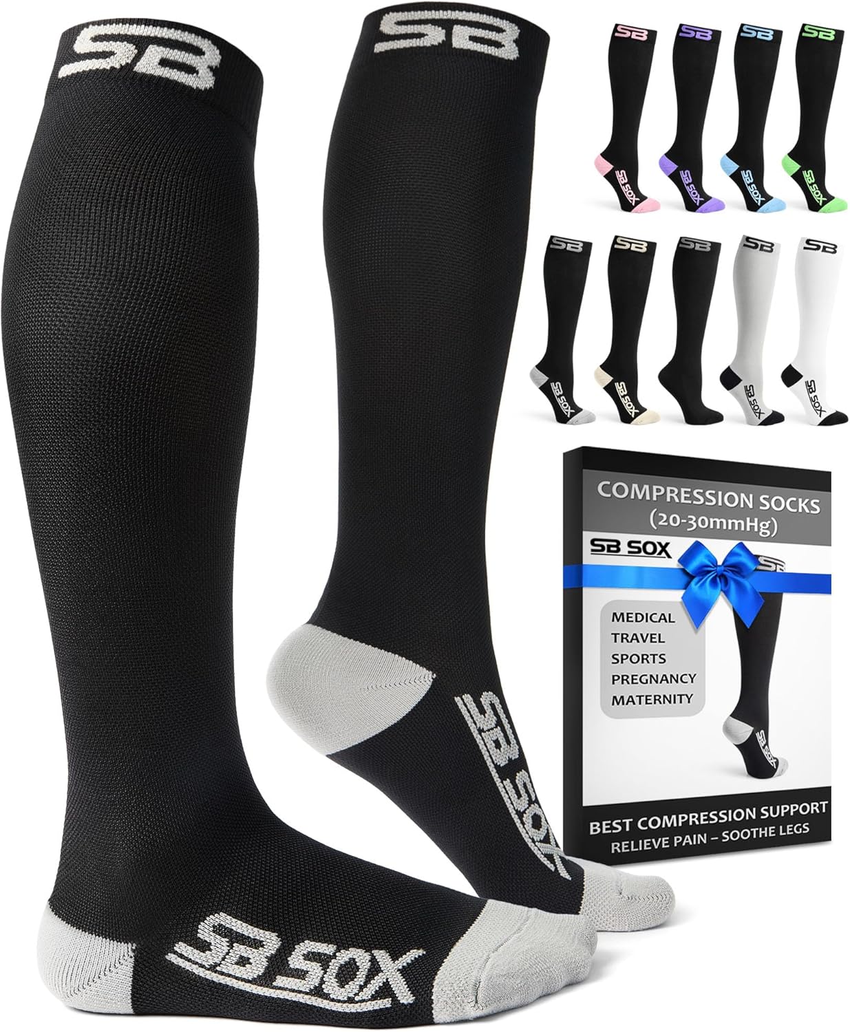 SB SOX Compression Socks - 20-30mmHg Support for Men & Women | Ideal for Travel, Sports, and Daily Use