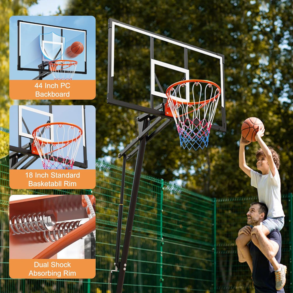 PIZZELLO Basketball Hoop - Adjustable 44/52 Inch Shatterproof Backboard | Portable for Kids & Adults