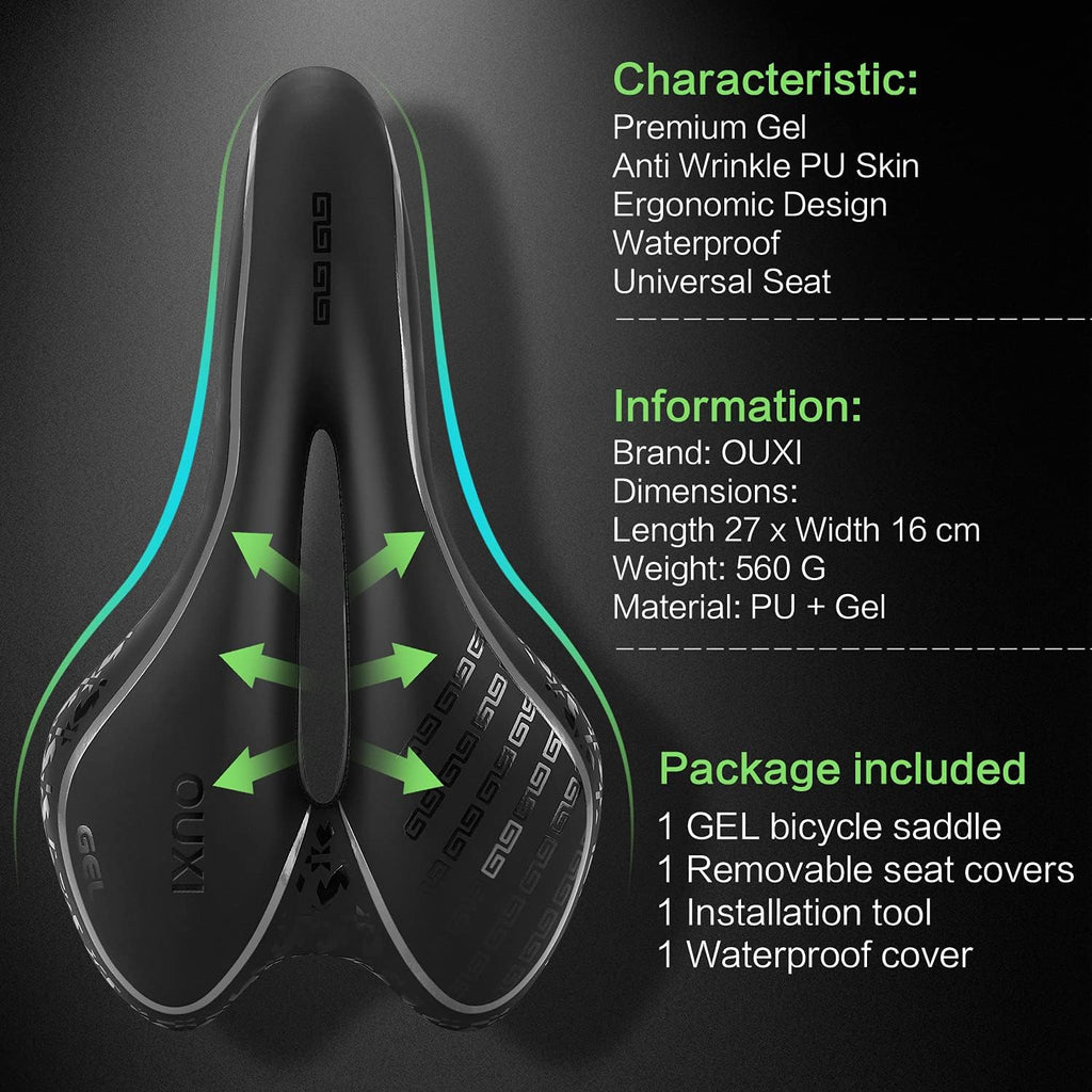 OUXI Comfort Bike Seat - Soft Gel Bicycle Saddle with Shock Absorption | Waterproof for Men & Women