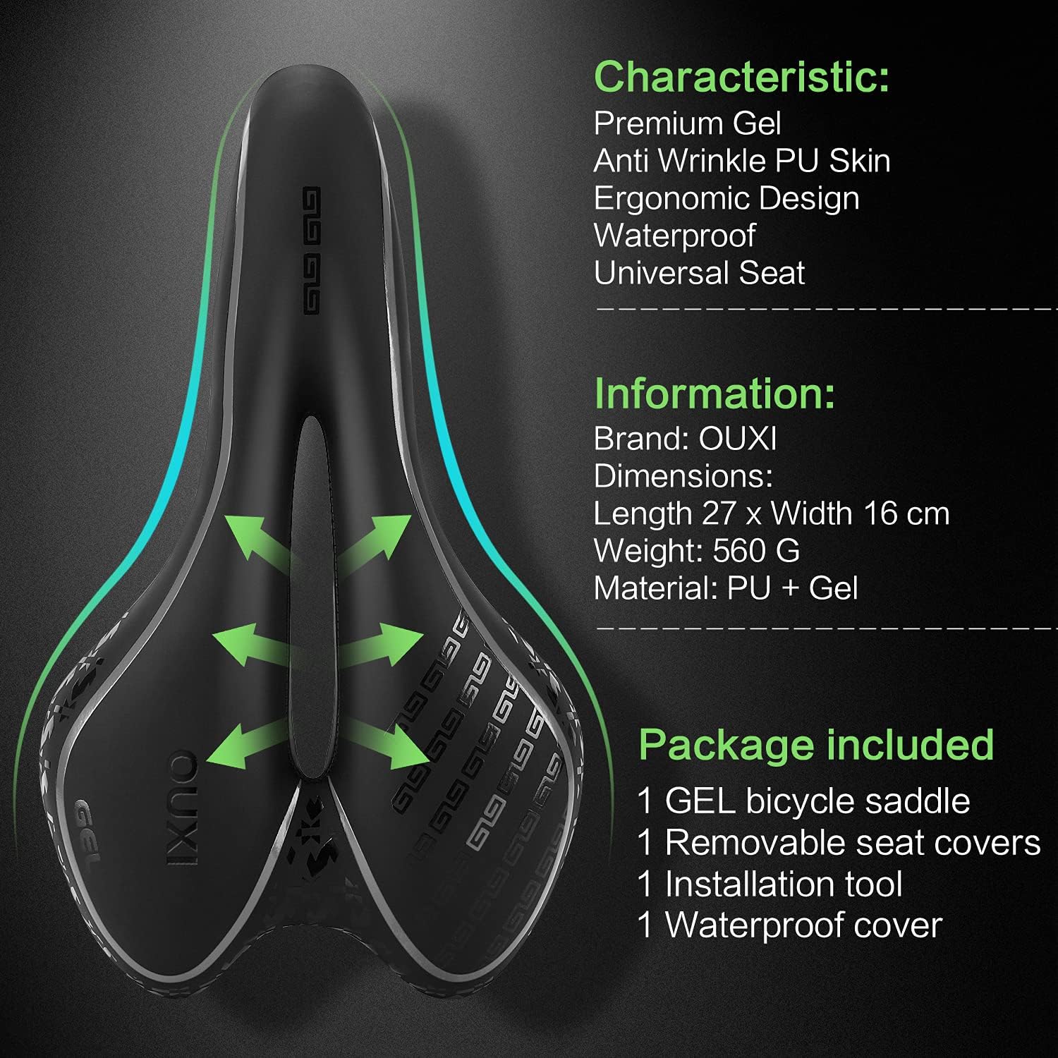 OUXI Comfort Bike Seat - Soft Gel Bicycle Saddle with Shock Absorption | Waterproof for Men & Women
