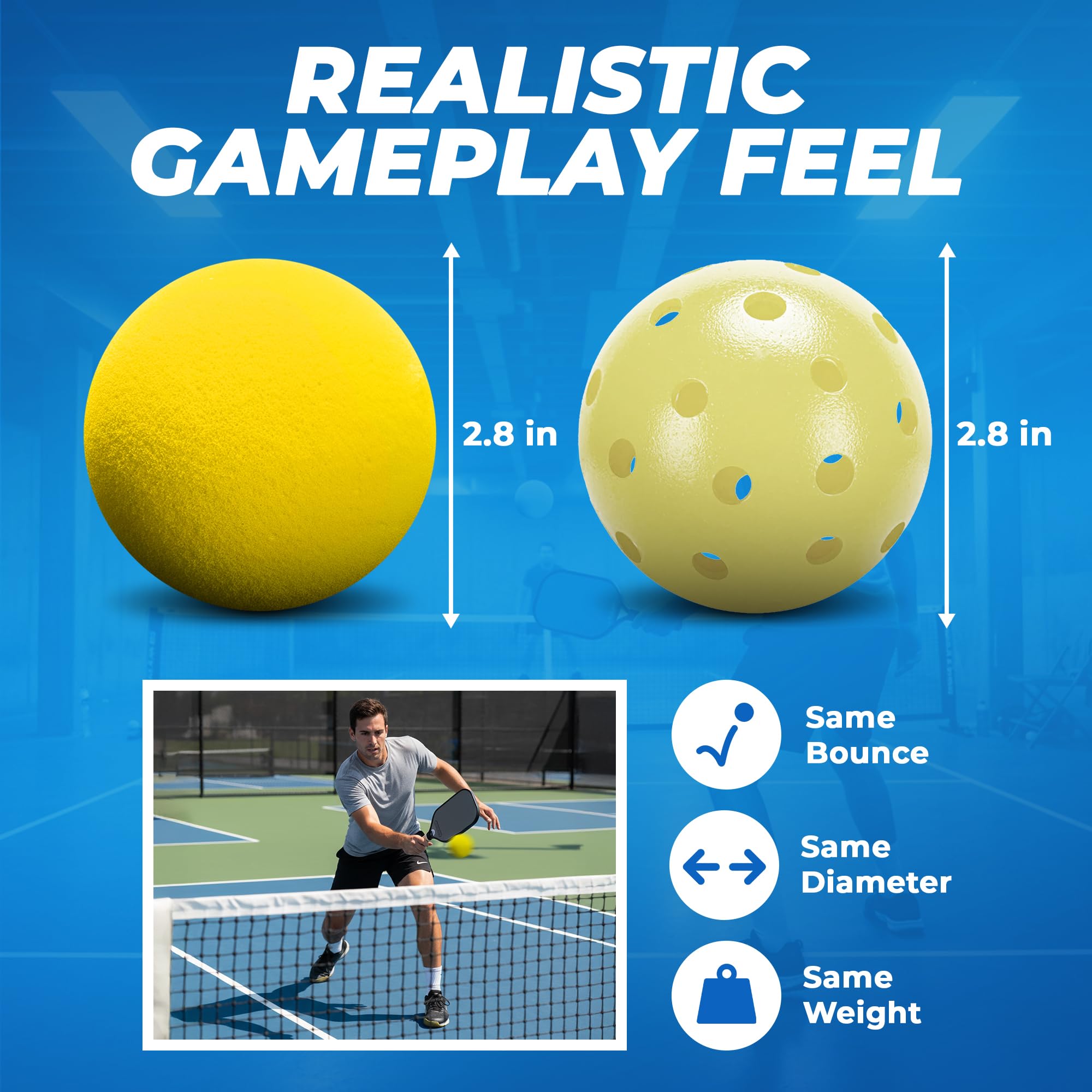 Tourna Whisperball - Quiet Foam Pickleball - 12 Balls per Pack. Train Hard Play Quiet.