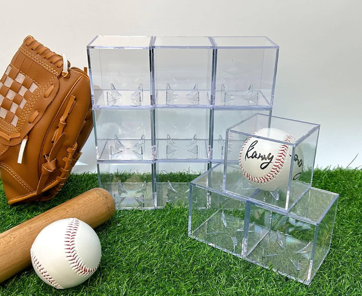 Skiennix 8 Pack Baseball Display Cases - UV Protected Acrylic Holder for Official Size Balls | Clear Memorabilia Showcase