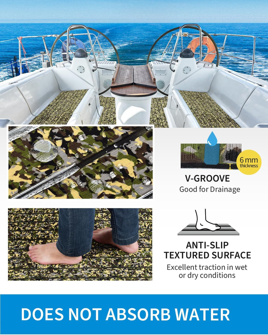 OCEANBROAD 3M Self-Adhesive EVA Foam Boat Flooring Sheet - Non-Slip Camouflage Decking, 48''x16.8'' (5 sqft)