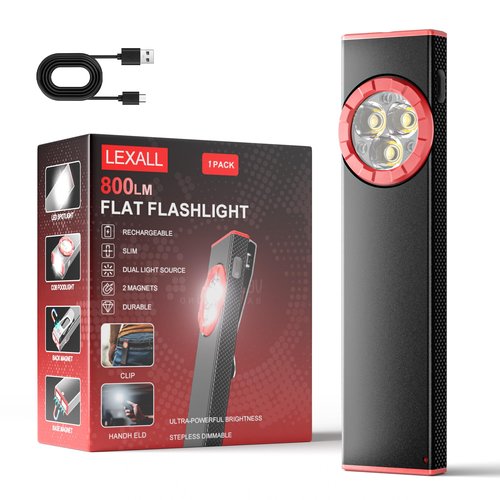 lexall EDC Flashlight, 800Lumen Rechargeable Pocket Flat Flashlight, Magnetic LED Flashlight with Clip, Dimmable Mini Area Light for Car Repairs/Inspection/Travel/Emergency/Camping
