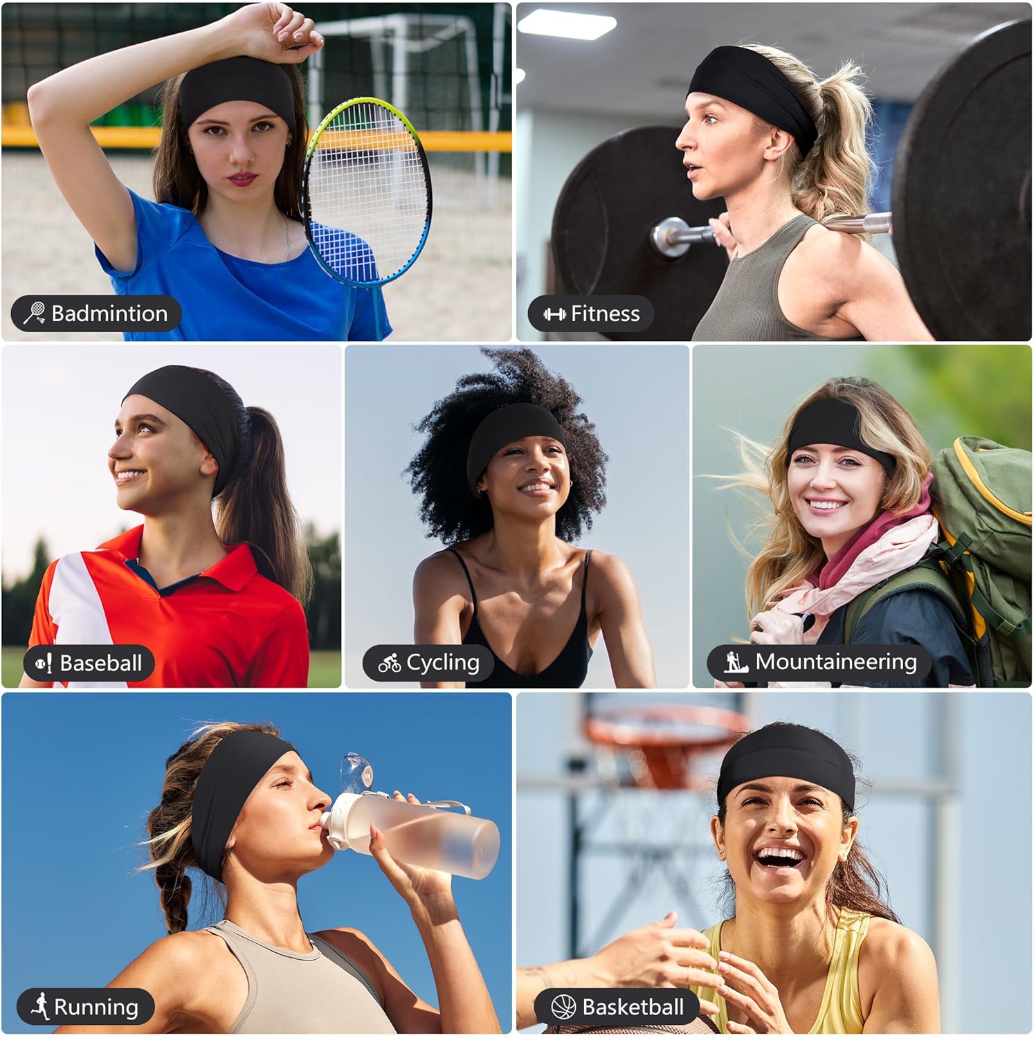 Skiennix Headbands for Women - 8 Pack Wide Elastic Non-Slip Sweatbands for Workouts & Daily Use