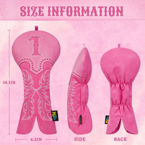 mytag Pink Golf Club Head Covers, Western Cowboy Retro Golf Headcovers with Patch & Embroidery Driver Fairway Wood Hybrids/Rescue Covers (Driver Cover)