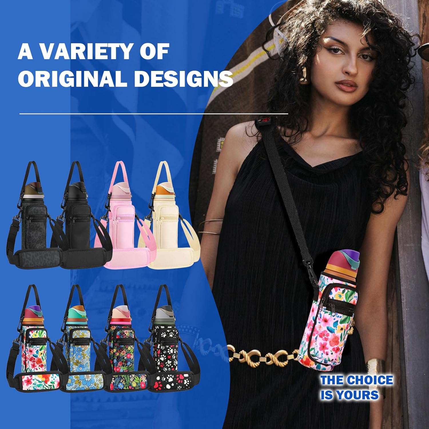 Owala | Neoprene Water Bottle Holder Bag - Adjustable Shoulder Strap & Cell Phone Pocket - 24 oz