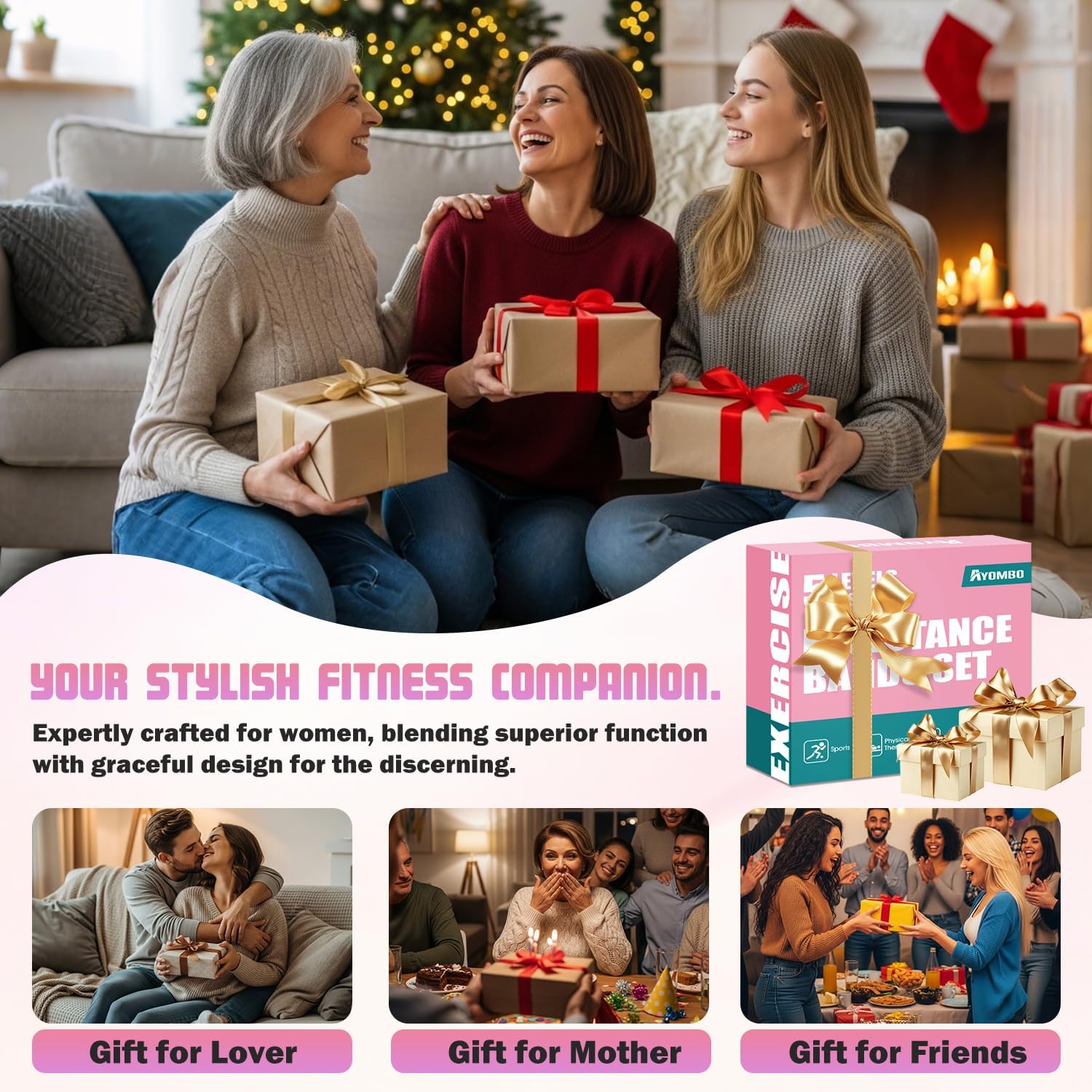 Skiennix Resistance Bands - 5 Level Workout Set with Handles for Women | Ideal for Yoga & Pilates
