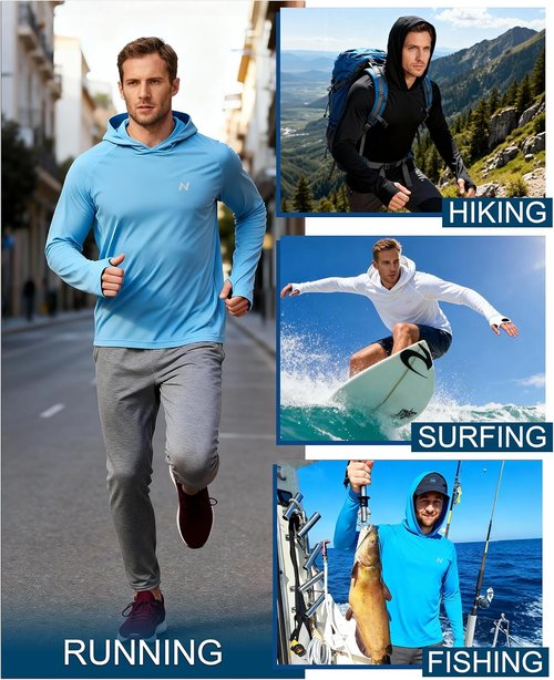 Isnowood Sun Shirt - UPF 50+ Men's Long Sleeve Fishing Hoodie | UV Protection for Swimming & Hiking