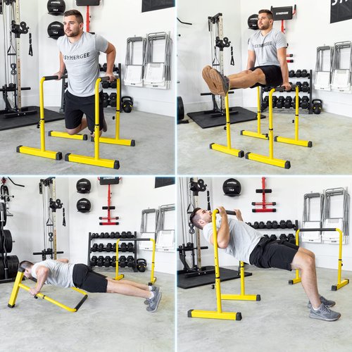Synergee Dip Bar Black. Adjustable Dip Station from 30” – 39” for Dips, Inverted Pull Ups. Max capacity 400 lbs. Portable Dip Stand for Total Body Workout.