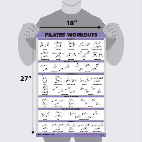 QuickFit Pilates Workout Poster - Pilates Mat Work Exercises (Laminated, 18" x 24"), Study Room
