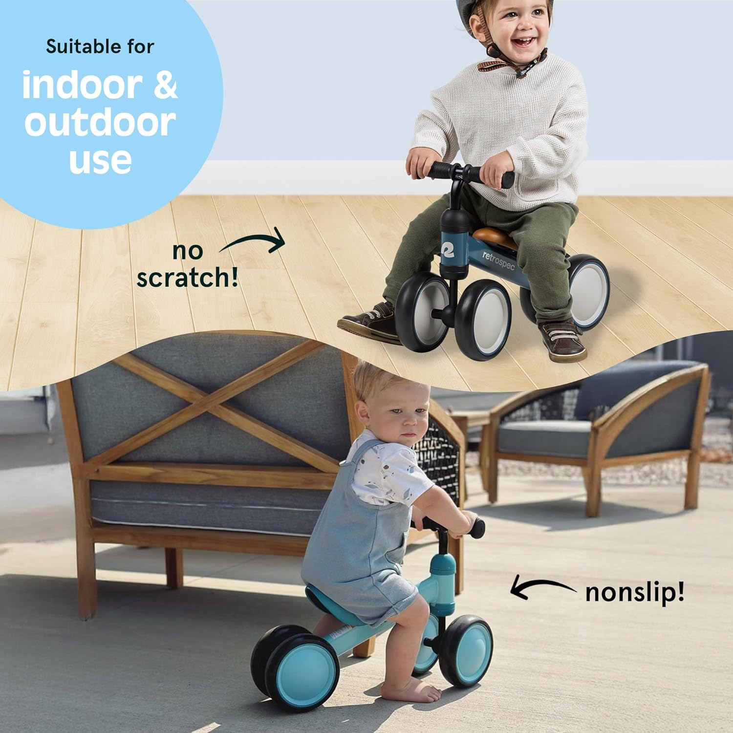 Retrospec Cricket Baby Balance Bike - 4-Wheel Ride-On Toy for Toddlers 12-24 Months | Perfect First Birthday Gift