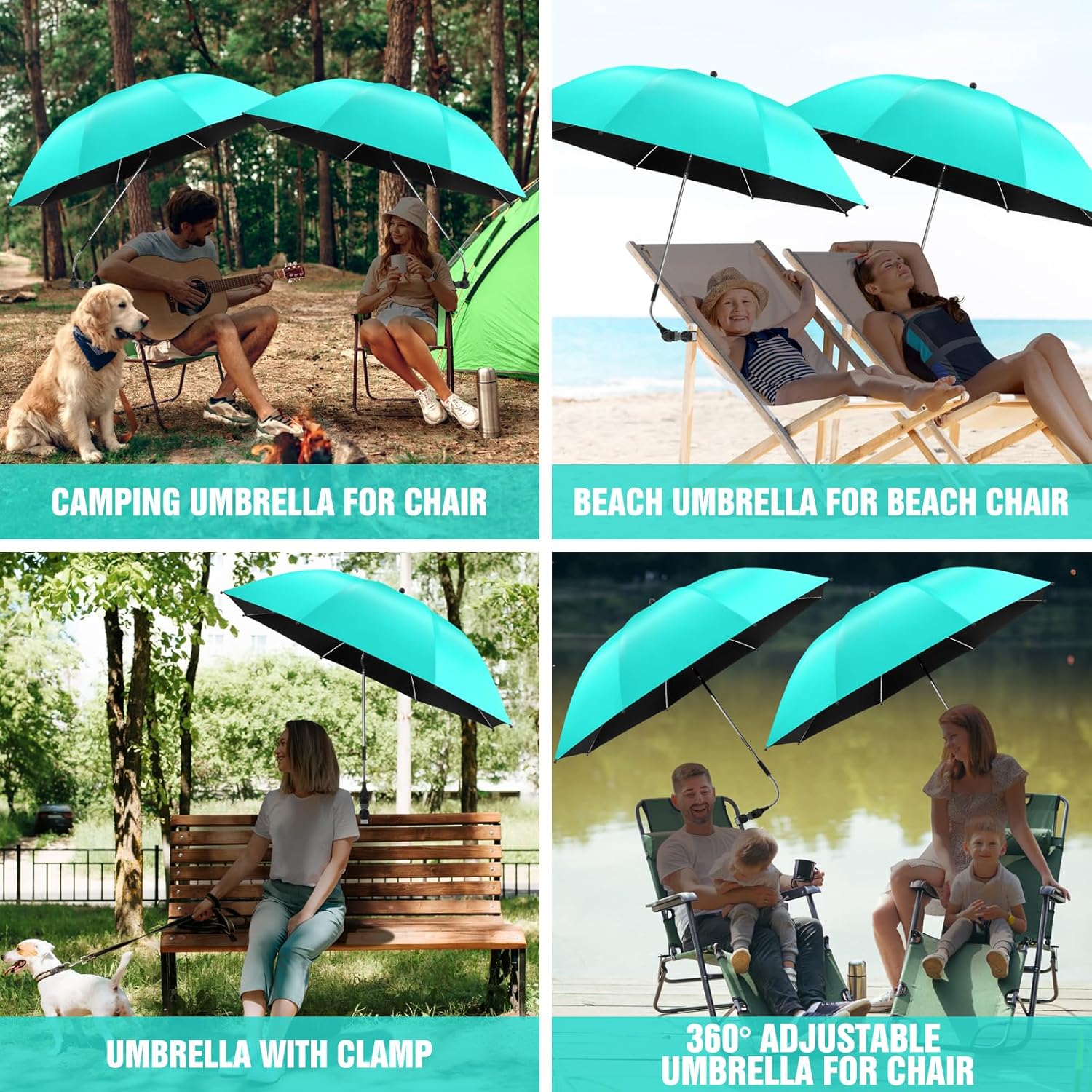 Skiennix Beach Umbrella - 360° Adjustable UPF50+ Sun Protection - 2 Pack for Chairs & Carts