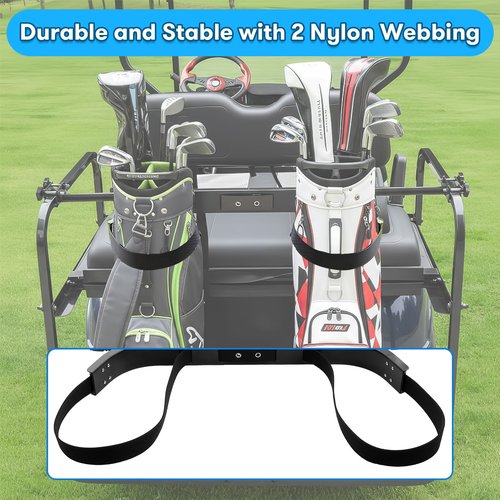 Kartols Golf cart Bag Holder Bracket No-Drilling Golf Club Holder for 2+2 Golf Cart Rear Seat for Yamaha, EZGO, Club Car, with 1 Inch Square Tube, Universal Golf cart Accessories Adjustable