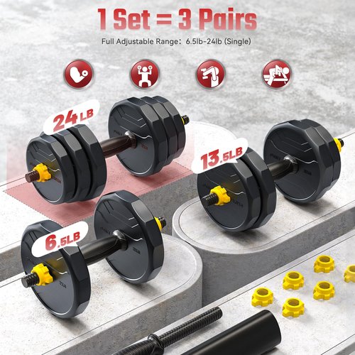 FEIERDUN Adjustable Dumbbells – 48lbs Multi-Functional Free Weight Set, 4-in-1 Weight Training: Barbell, Kettlebells, Push-Up Stand for Men & Women
