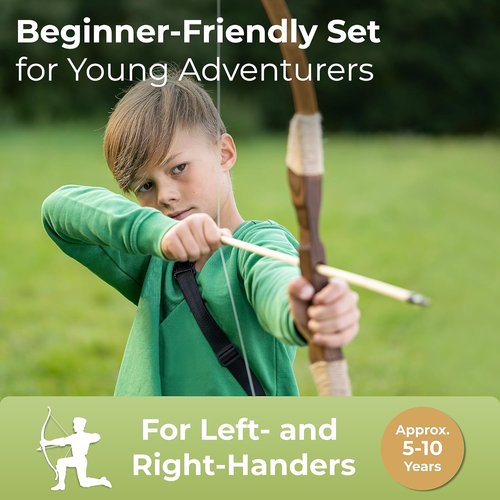 BOWRILLA® Kids Wooden Bow and Arrow Set - Includes 10 Arrows, Quiver, 3 Targets & Storage Bag | Perfect for Indoor & Outdoor Play