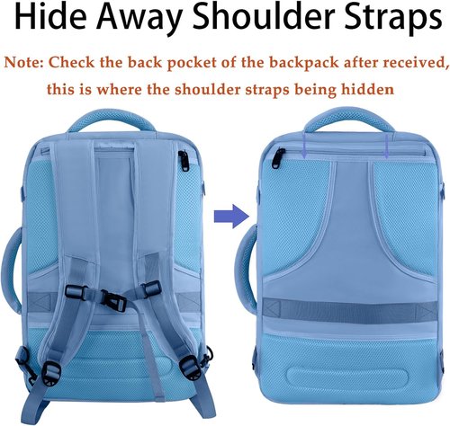 MATEIN Travel Backpack - Large Carry-On Daypack with Hideaway Straps | Light Blue for Women