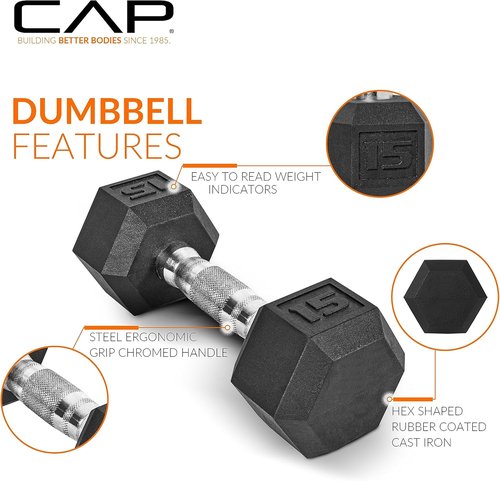 CAP Barbell Rubber Coated Dumbbell Weight Set - Vertical Rack Included | Options: 100 lb, 150 lb, 210 lb