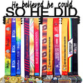 Goutoports Personalized Medal Hanger Display He Believed He Could So He Did | Holds 60+ Medals | Sturdy Black Steel Sports Medal Holder Rack for Men & Boys | Inspirational Gift for Athletes