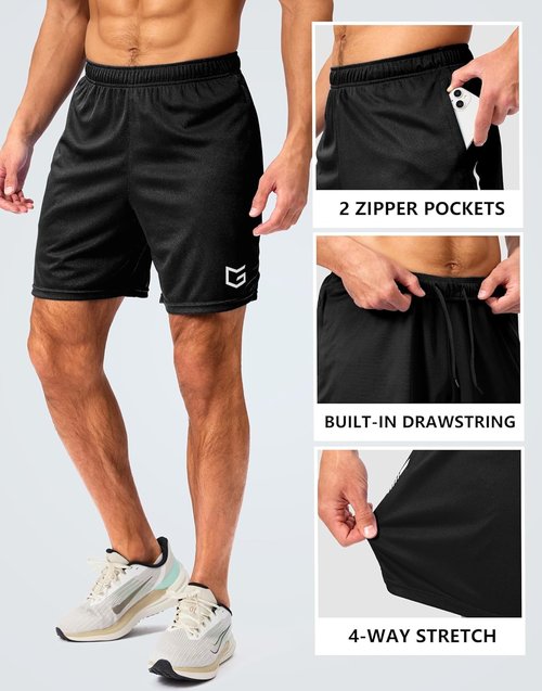 G Gradual Men's Gym Shorts - Quick Dry Athletic Mesh with Zipper Pockets | 5"/7"/10" Sizes for Basketball & Running