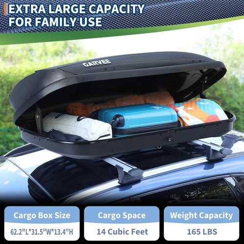 Garvee Rooftop Cargo Box - Dual-Side Opening Travel Luggage Carrier | 165Lbs Capacity, Black (12 Cubic Feet)