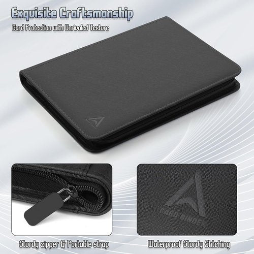 Arkeiliy Card Binder - 9 Pocket Double-Sided Trading Card Holder | Premium Zip Album for 540 MTG (Black)