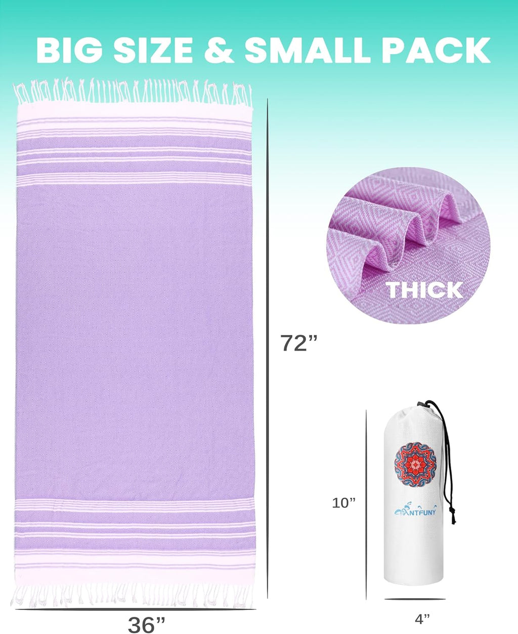 Skiennix Turkish Beach Towels - Quick Dry, Sand-Free, Oversized, Soft & Absorbent | 2-Pack, Stripe Design