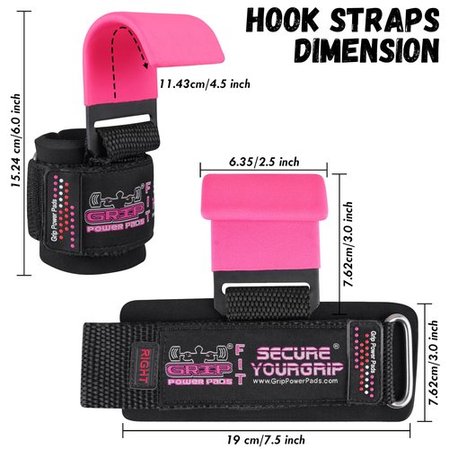 Weight Lifting Hooks Heavy Duty PRO Lifting Wrist Straps Deadlift Straps Power Lifting Grips Weightlifting Gym Gloves Men & Women (Classic Pink, Women-Wrist Size Small/Medium)