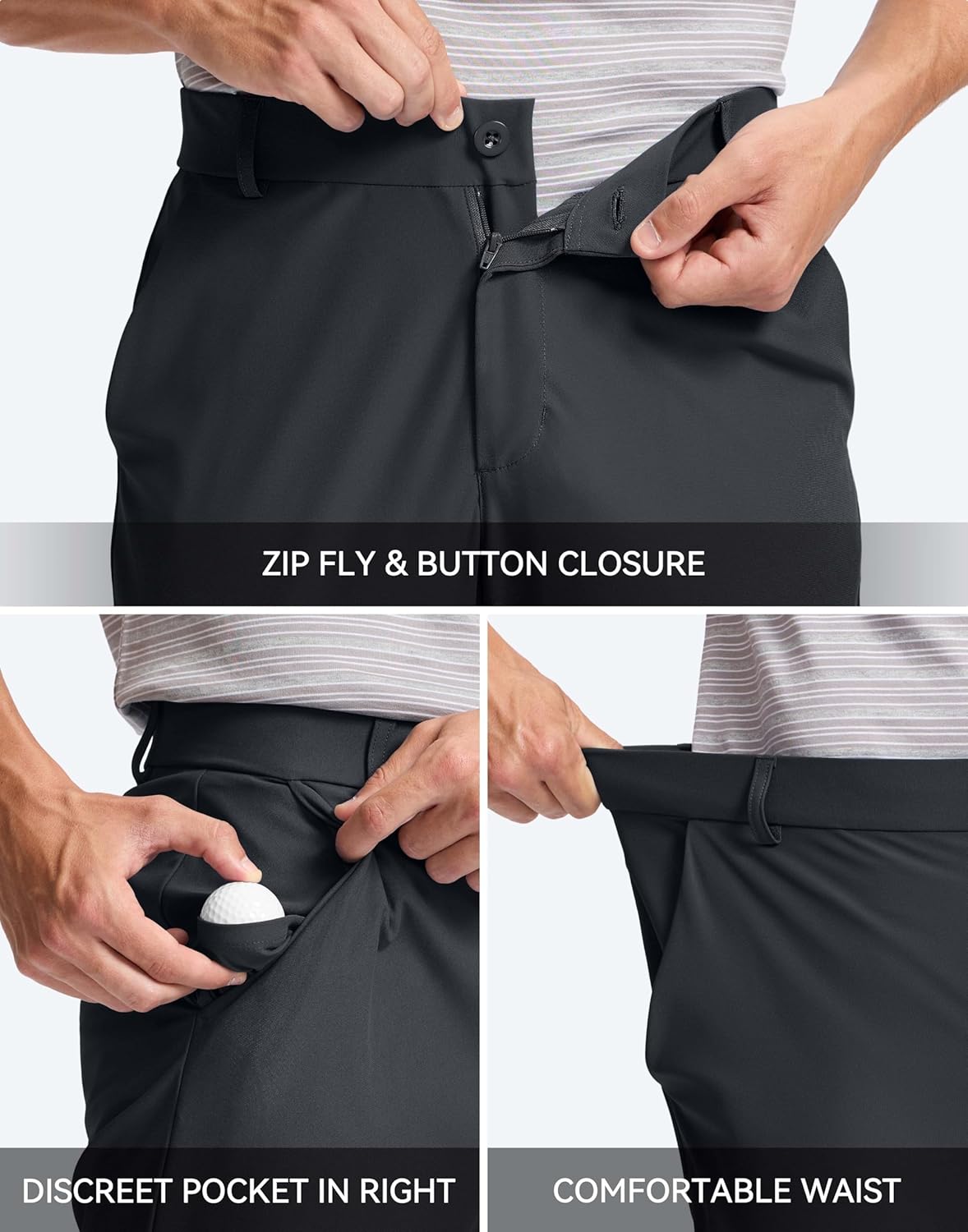 Pudolla Men's Golf Pants - Comfy Stretch Quick-Dry Casual Slacks with Pockets | Available in 30", 32", 34"