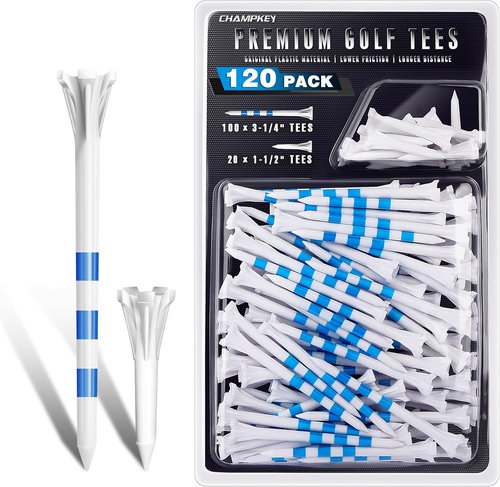 CHAMPKEY Advanced Golf Tees - 5-Prong Design for 50% Ball Contact Surface Optimization | 120 or 100 Pack