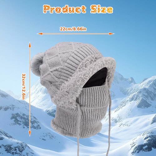 3 in 1 Beanie Hat for Women, Womens Knitted Hat in Autumn and Winter, Outdoors Fleece Lined Beanie Hat Scarf Mask Set (Black)