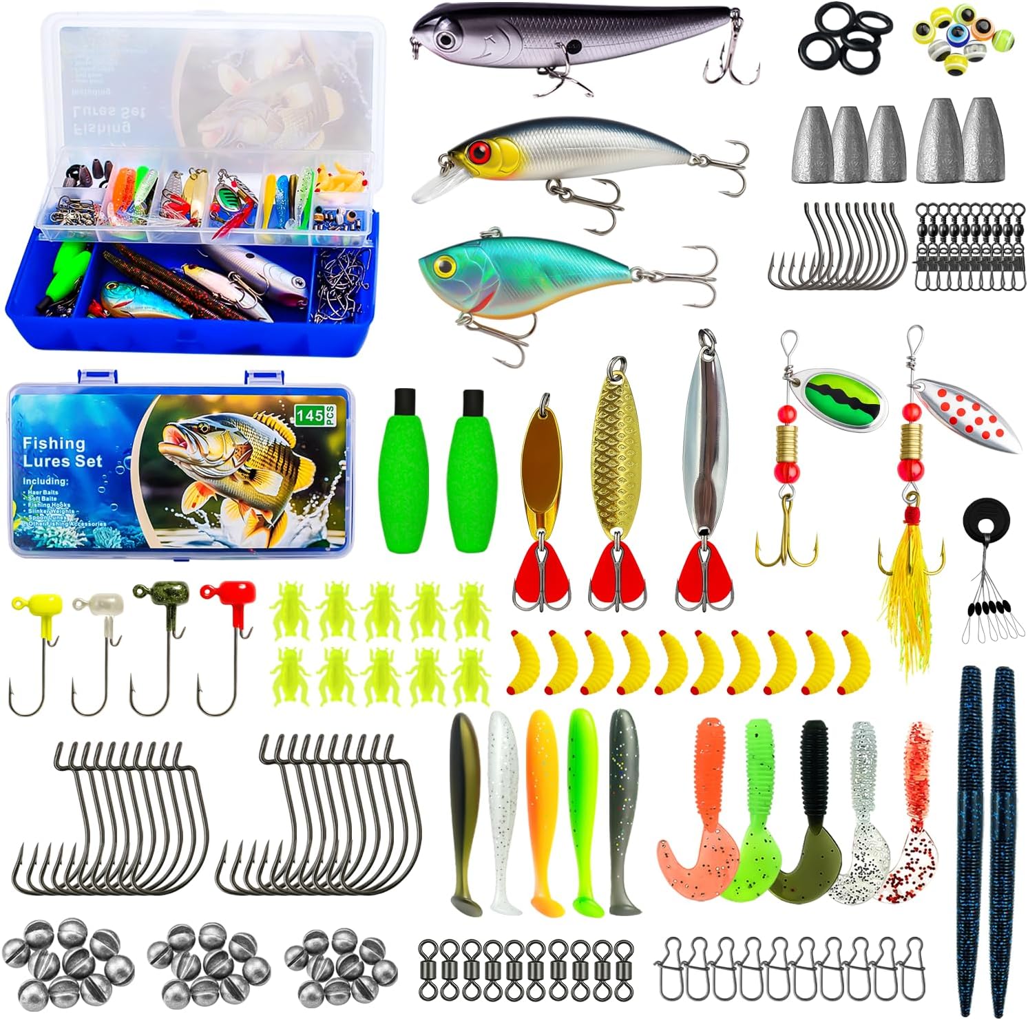 Skiennix 145PCS Fishing Tackle Box Kit - Complete Freshwater Fishing Gear with Lures & Hooks